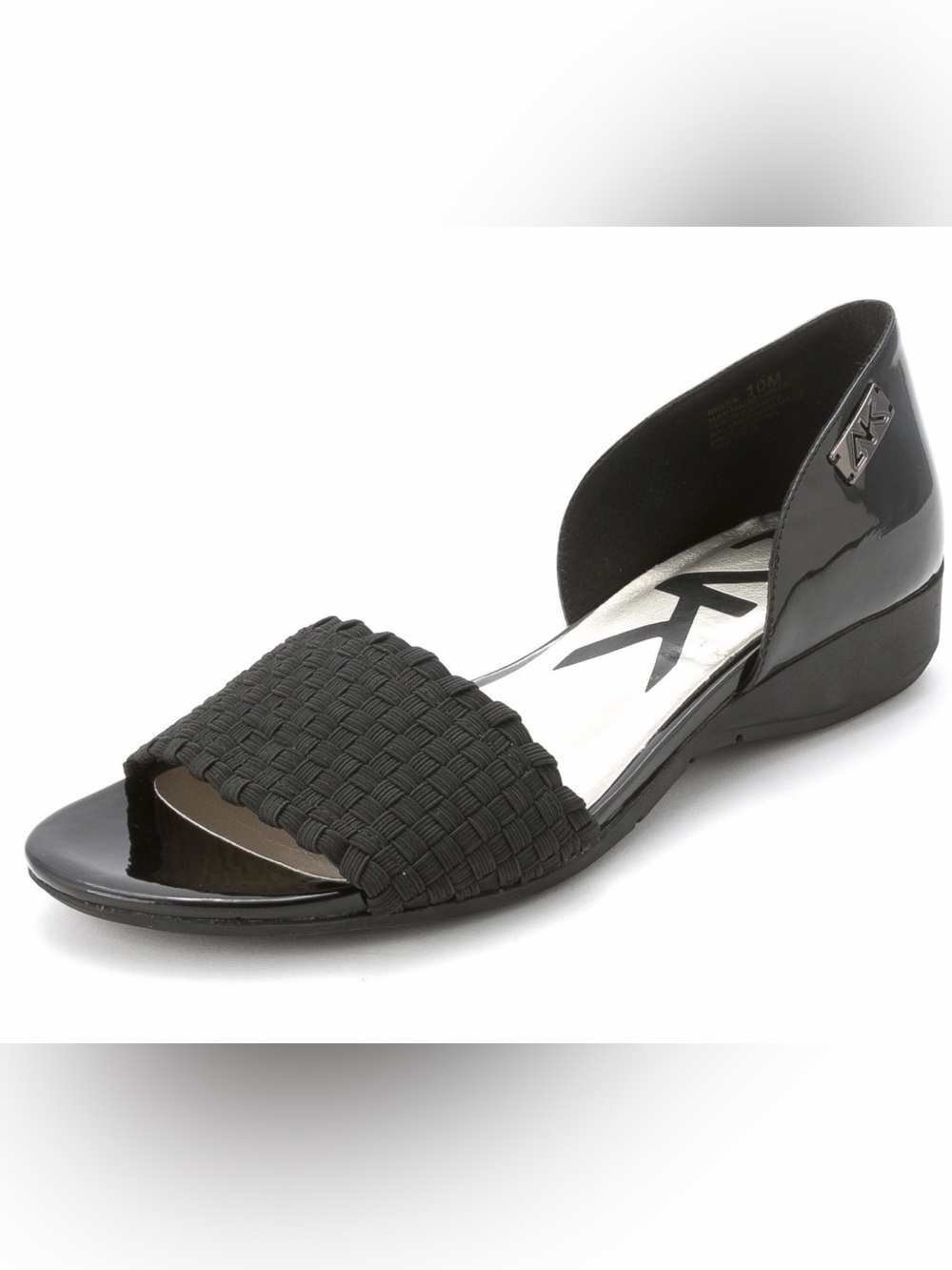 Anne Klein Sport Black Patent D'Orsay Flats with Woven Front Strap